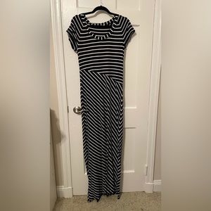 Athleta Makai Striped Navy and White Pima Cotton Maxi Dress